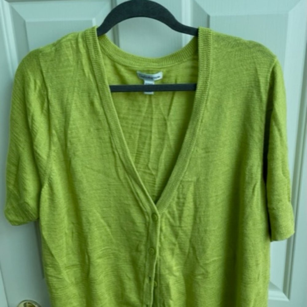 Lime colored , short-sleeved sweater; Croft & Barrow; 55% cotton; 45% acrylic